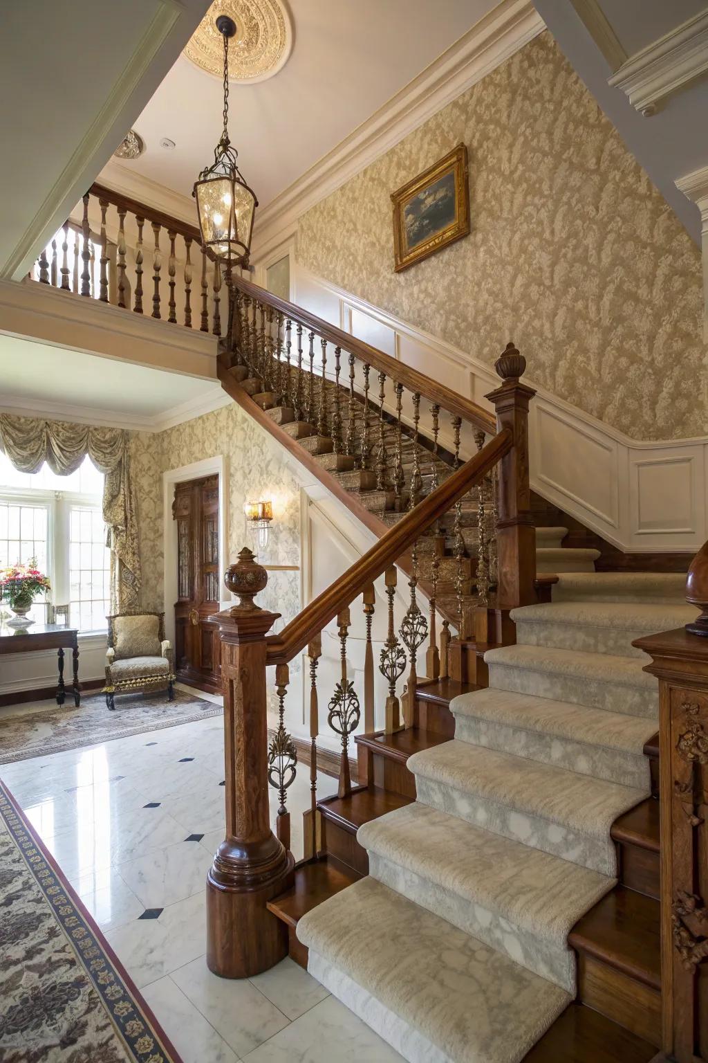 Creative twist: a wooden railing with unique baluster shapes.