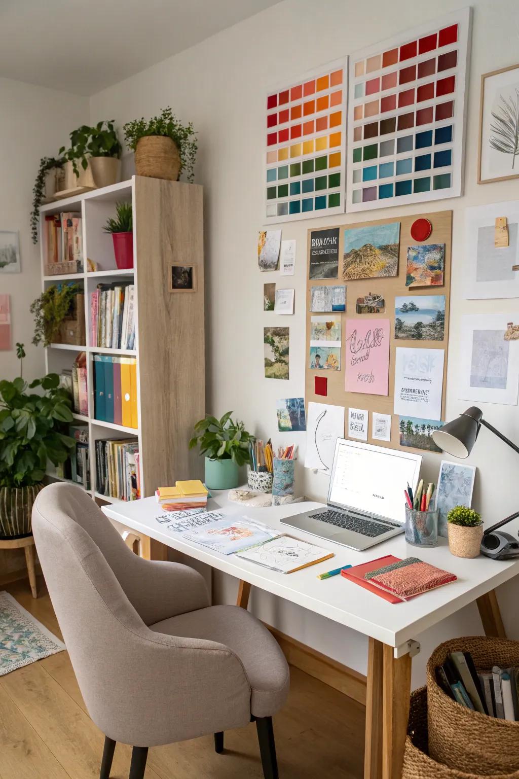 A mood board keeps inspiration within easy sight and reach.