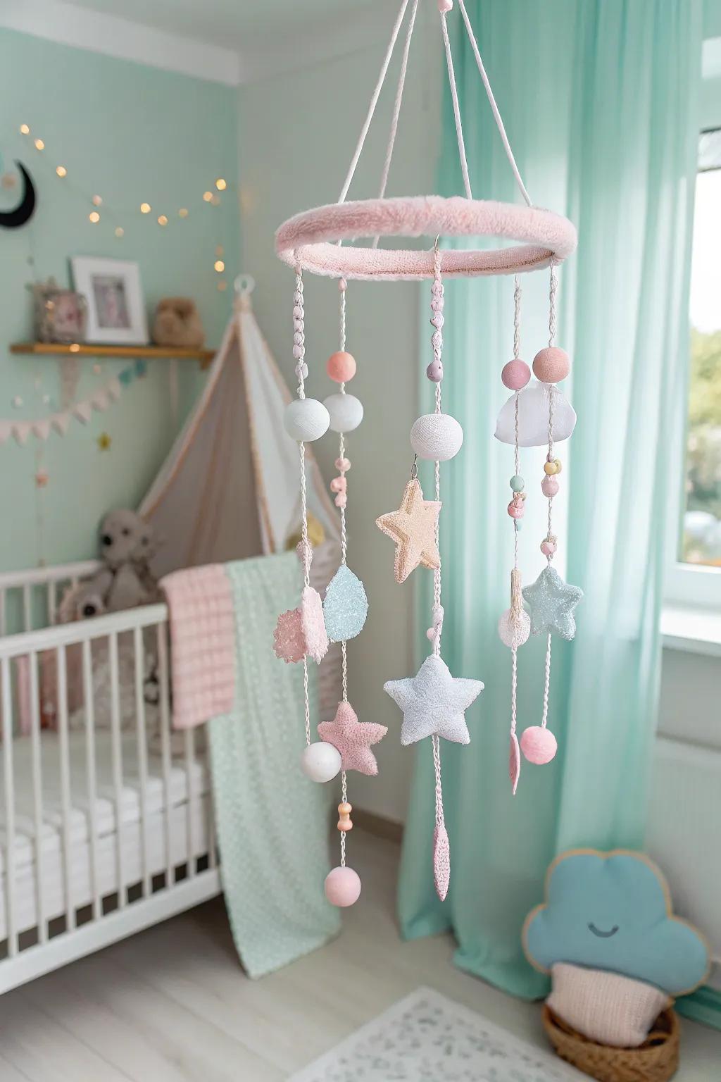 A hanging toy captivates attention and promotes relaxation.