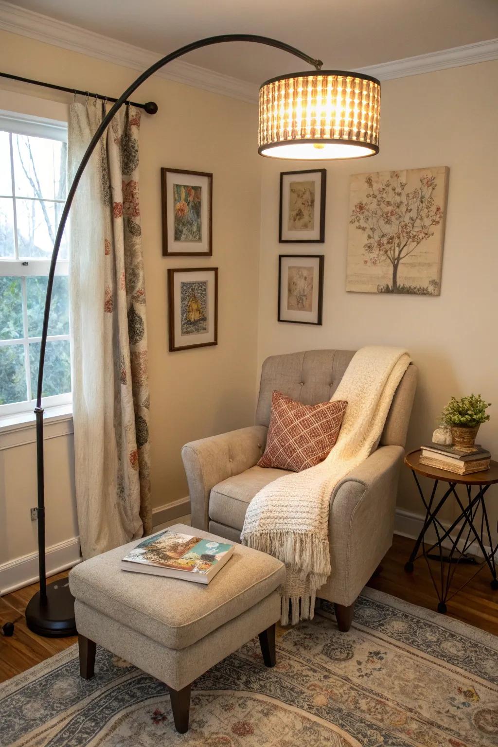 Illuminate dim corners using a chic upright lamp.