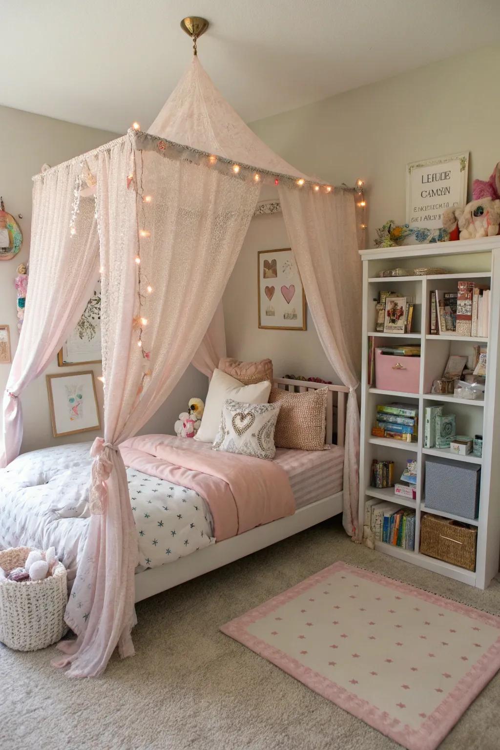 A dreamy canopy bed materializing a private sanctuary.