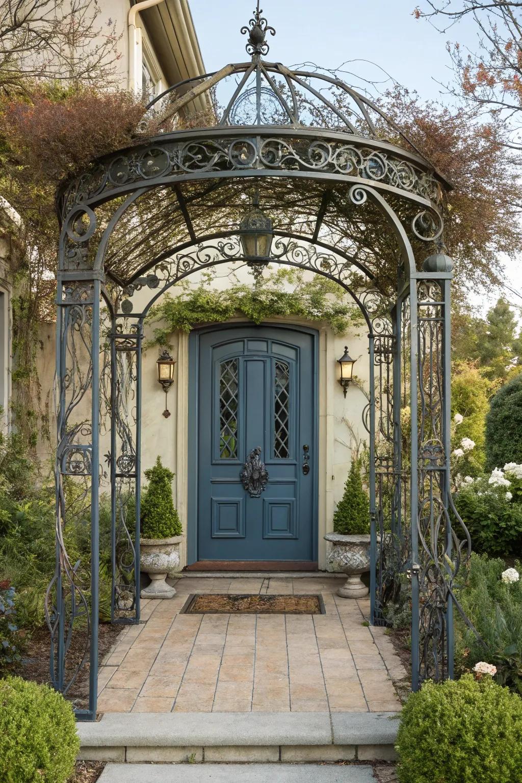 A vintage iron arbor for a sophisticated and ageless gateway.