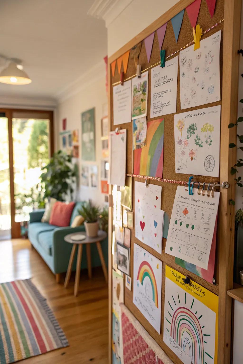A display board featuring independent artistic trials and creative prompts.