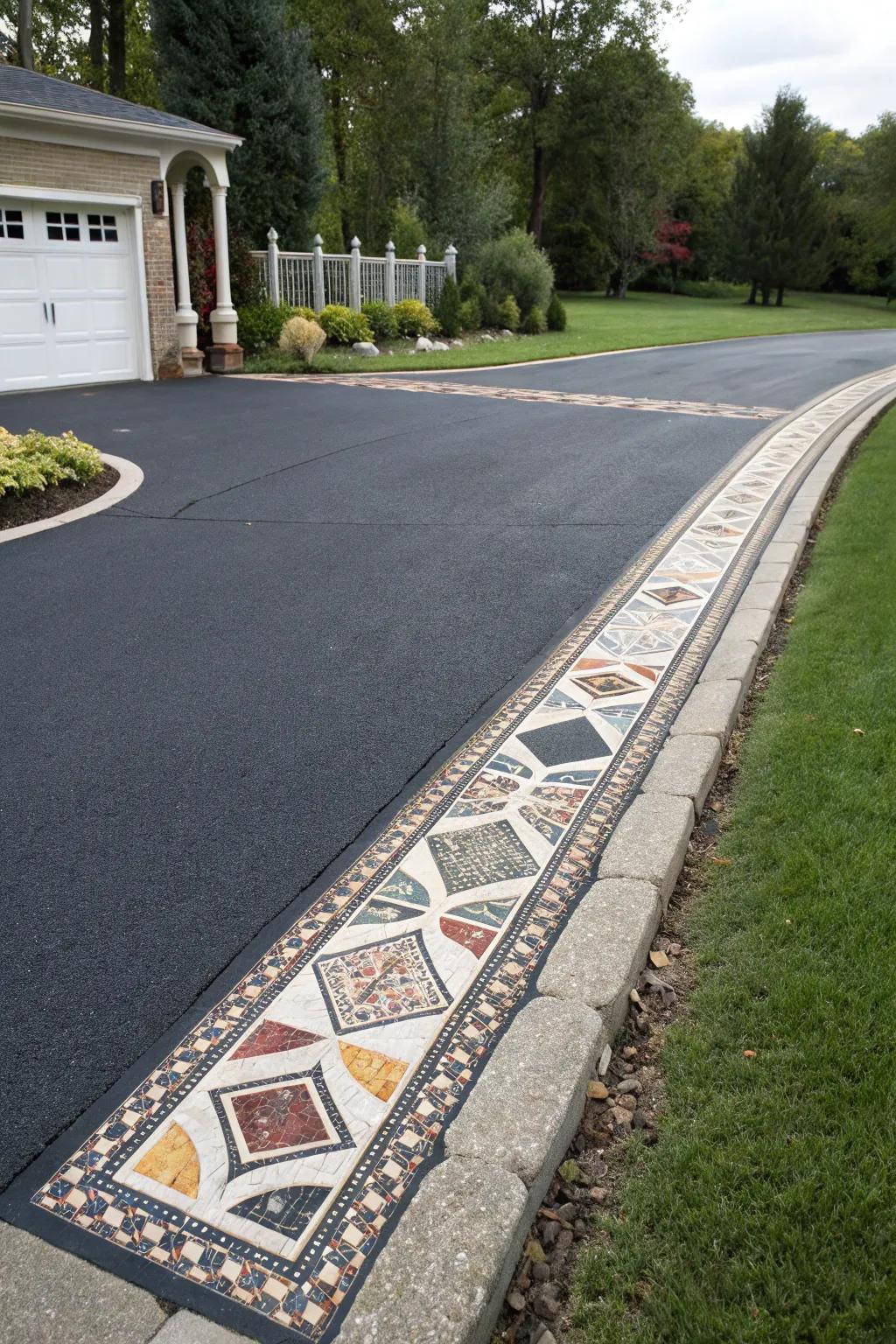 Image paver patterns morph this driveway border into an artwork.