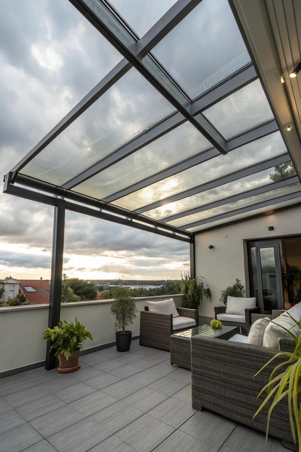 Bathe in natural light through a transparent rooftop canopy.