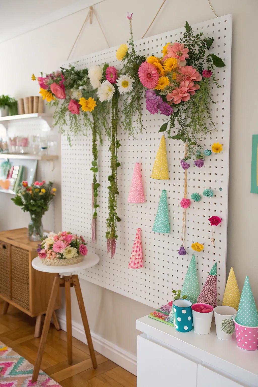 Unleash creativity with a versatile pegboard backdrop.