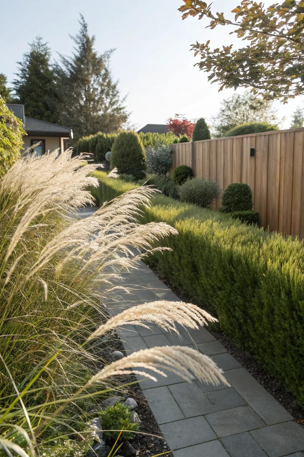 Ornamental grasses swaying with elegance.