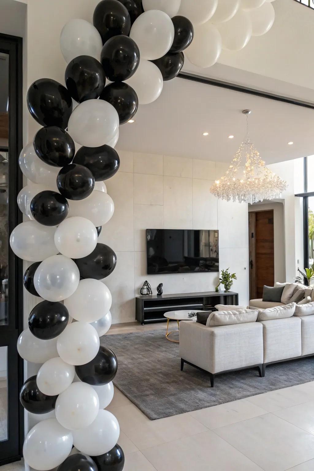A streamlined monochrome balloon ambiance for a daring, modern visual.