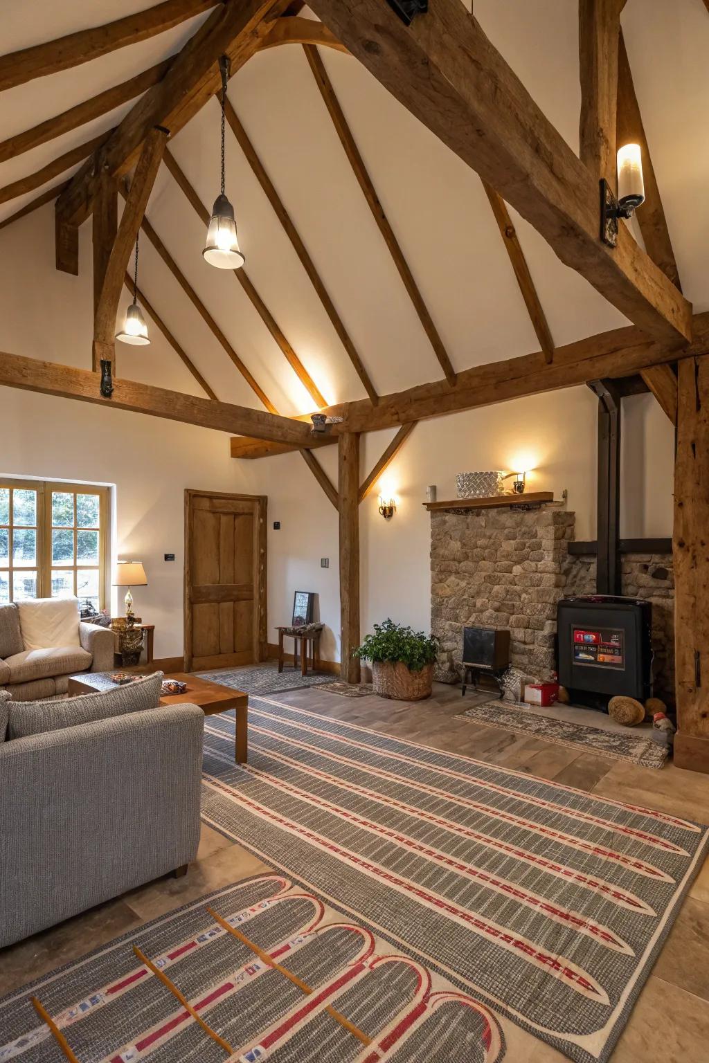 Underfloor heating introduces modern coziness to barn floors.
