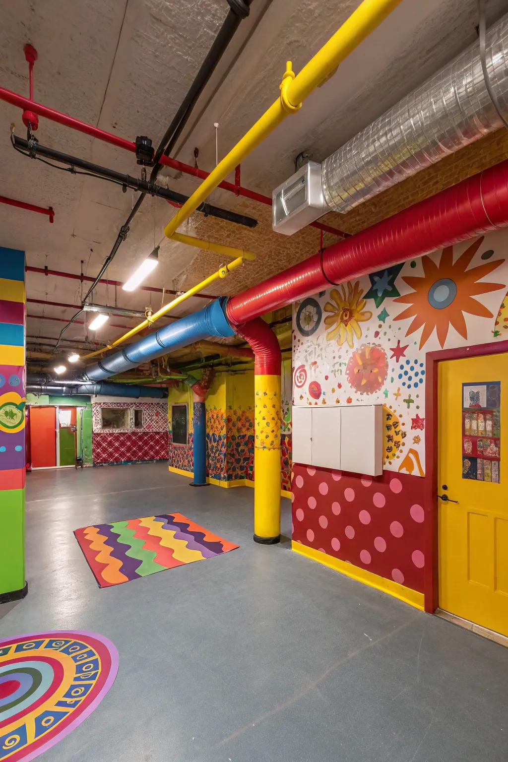 Fill personality into your space using bold colors on ductwork.