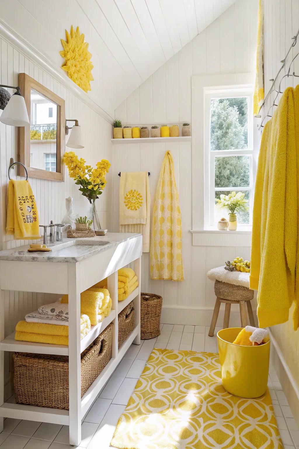 Bright gold accents inject warmth and cheer to your restroom.
