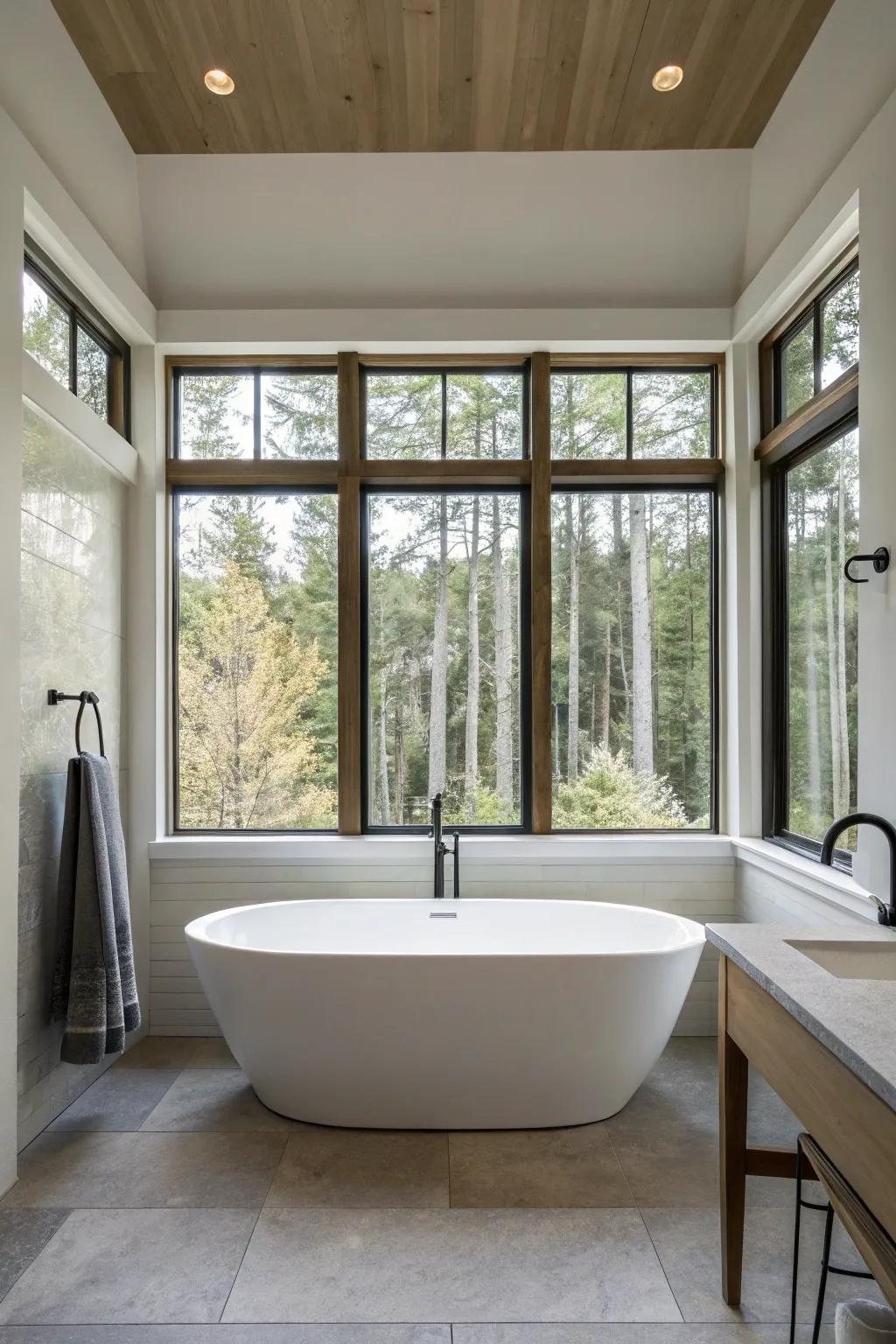 Narrow landscape windows create a sense of spaciousness.