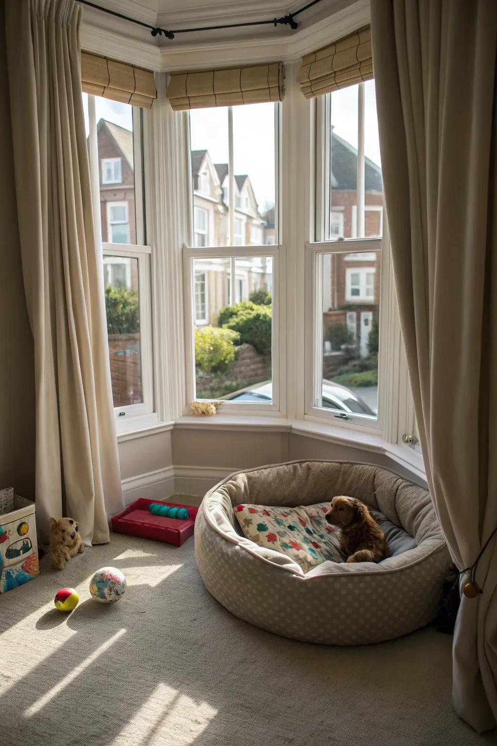 A bay window makes a perfect sunlit sanctuary for your furry companions.