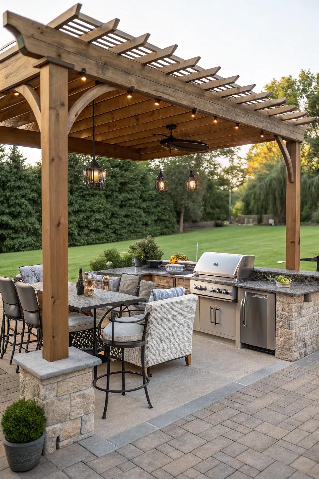 Enjoy a shaded retreat with an overhead shade BBQ nook.