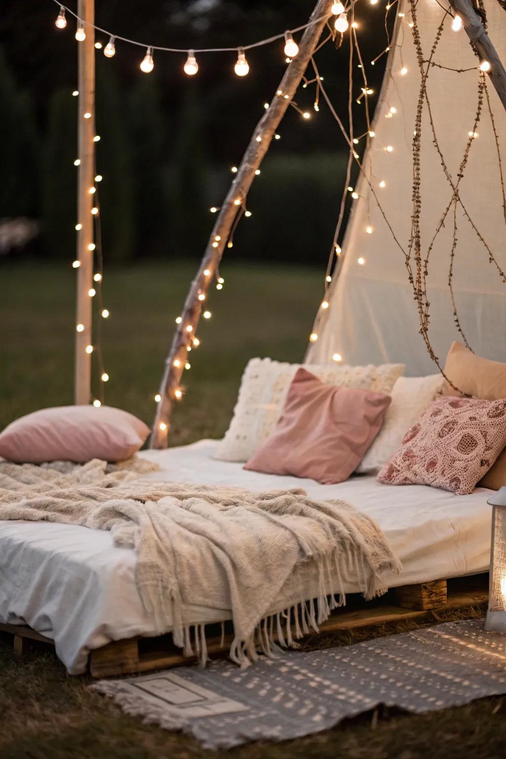 Infuse whimsy by surrounding your floor bed with twinkle lights.