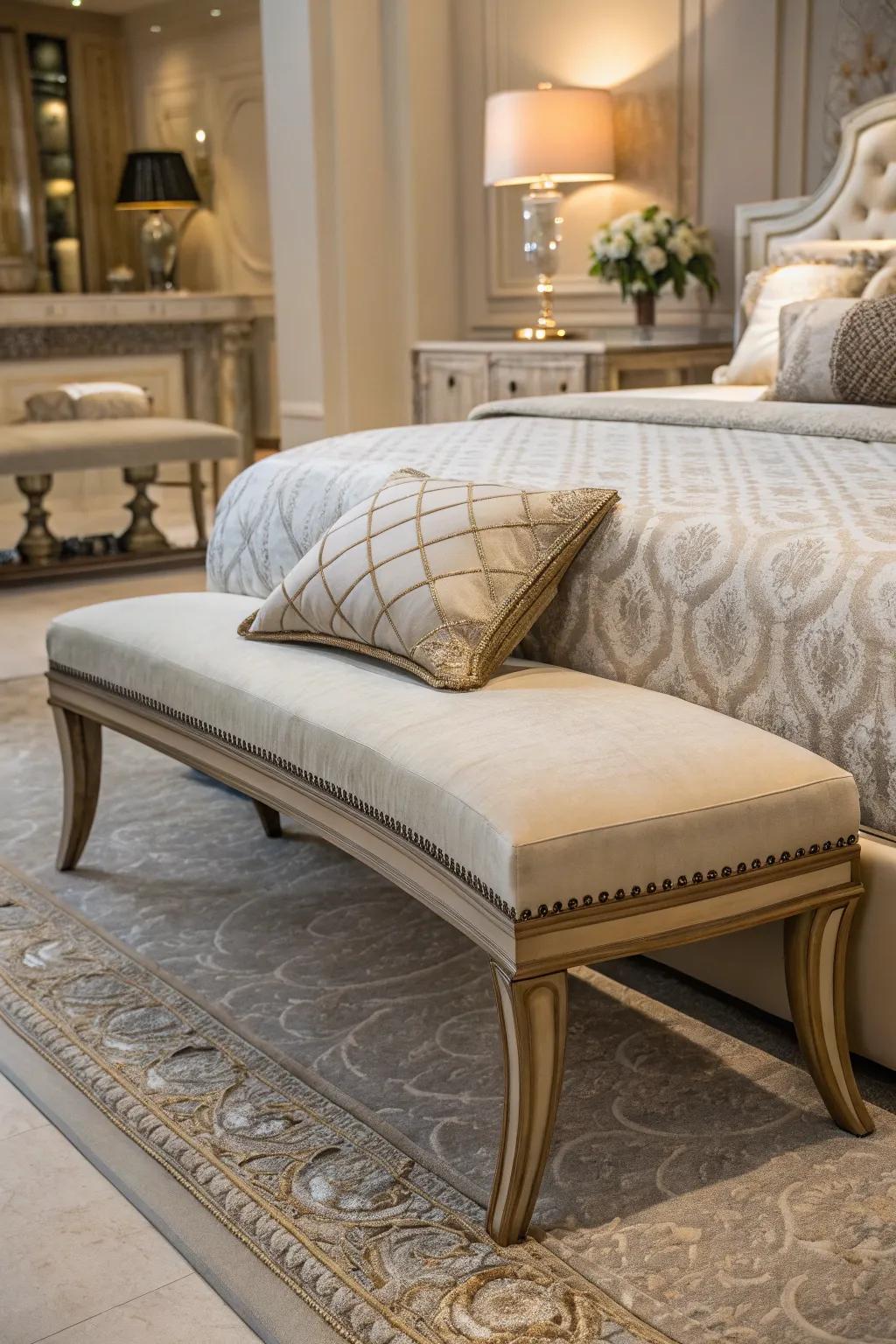 Curved benches offer a gentle, elegant nuance to your bedroom.