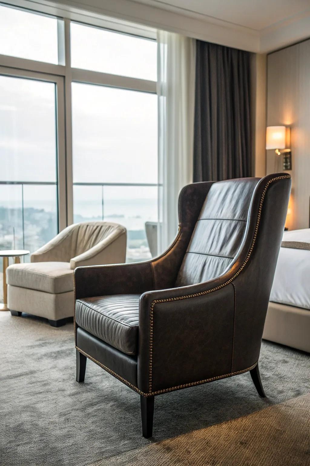 Leather chairs evoke a sense of timeless sophistication and unparalleled durability, enhancing any setting.