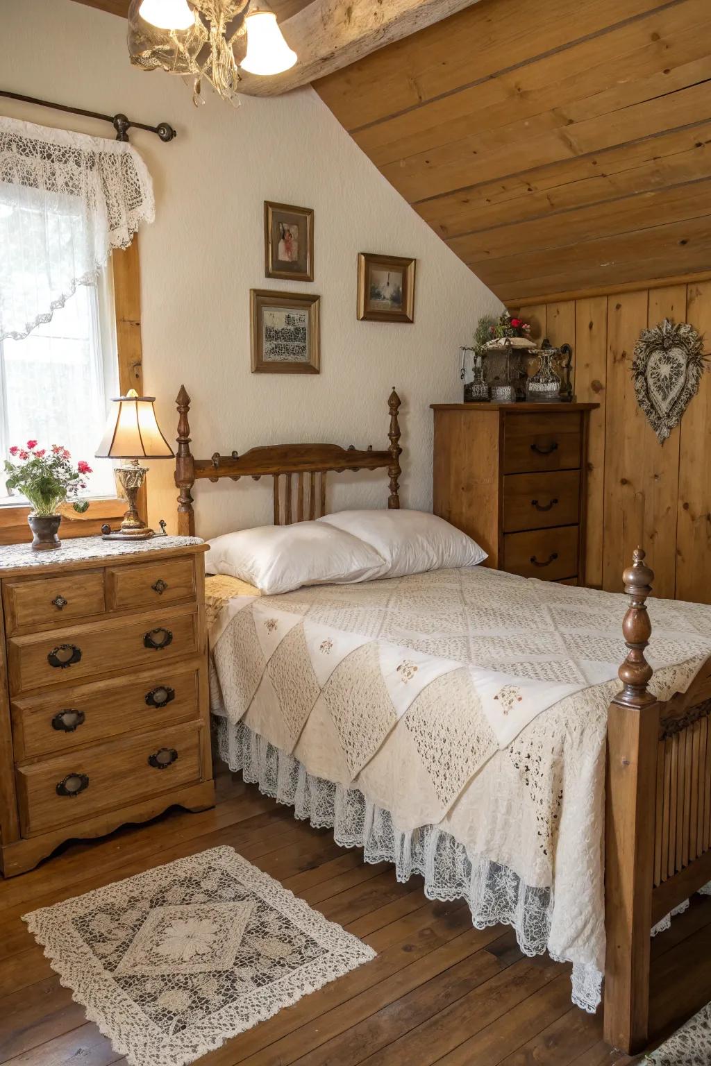 Down home wood furniture adds warmth and old time charm to this cozy bedroom.