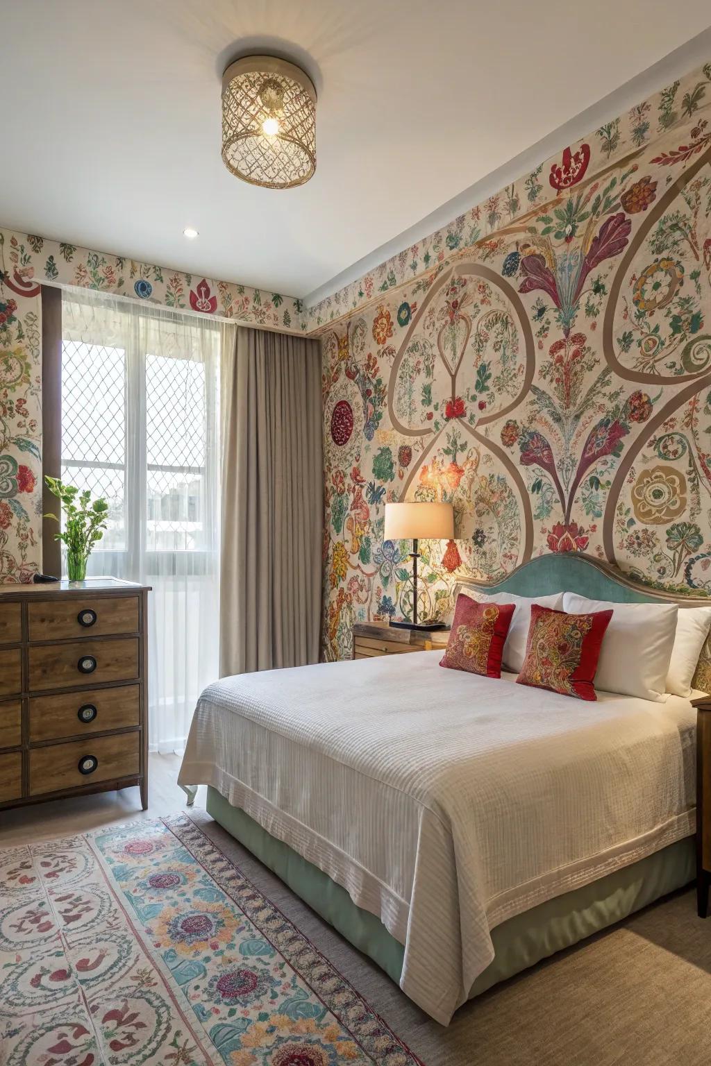 Wallpaper makes a daring and elegant statement in your bedroom.