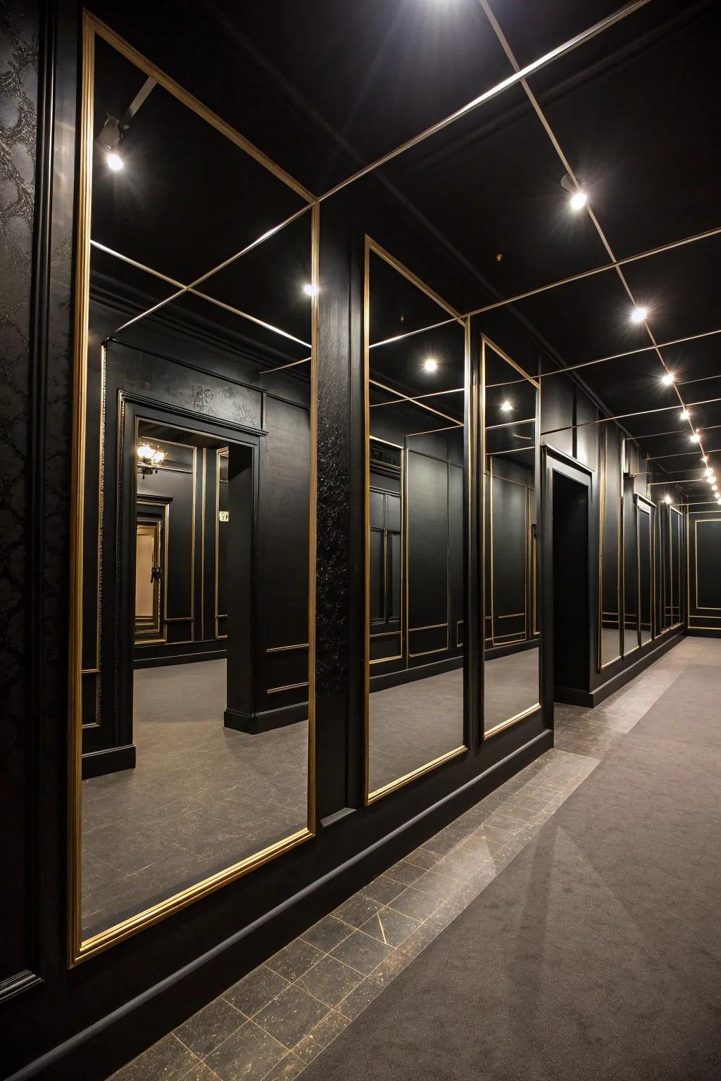Reflectors strategically placed to expand and brighten a dark area.