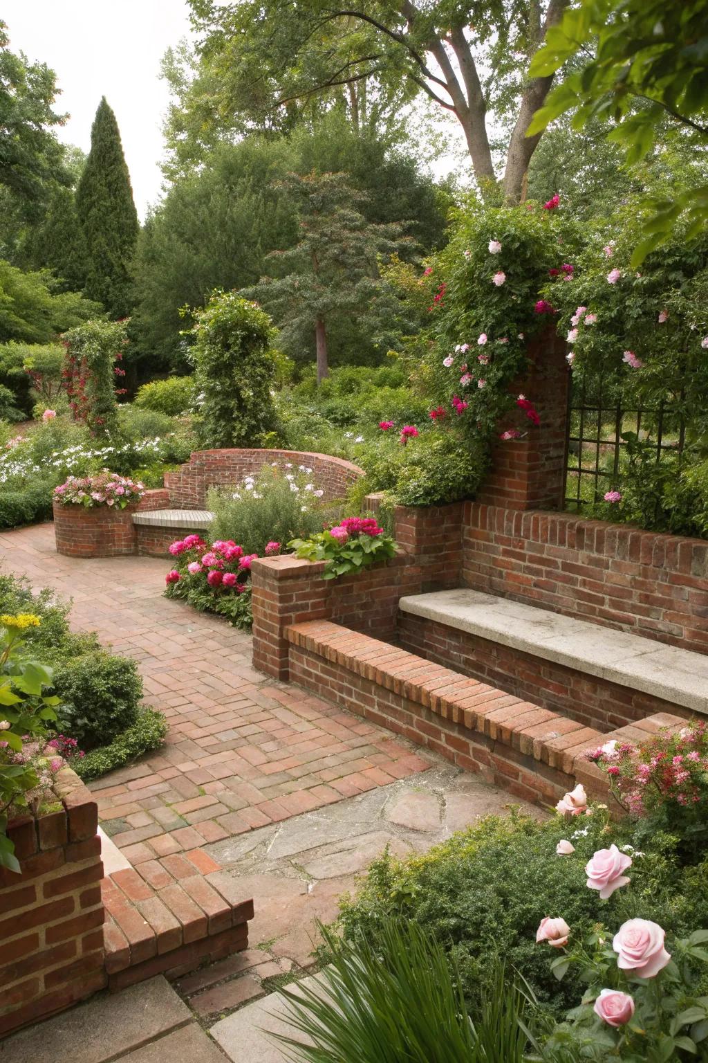 Built-in seating transforms flower beds into cozy retreats.