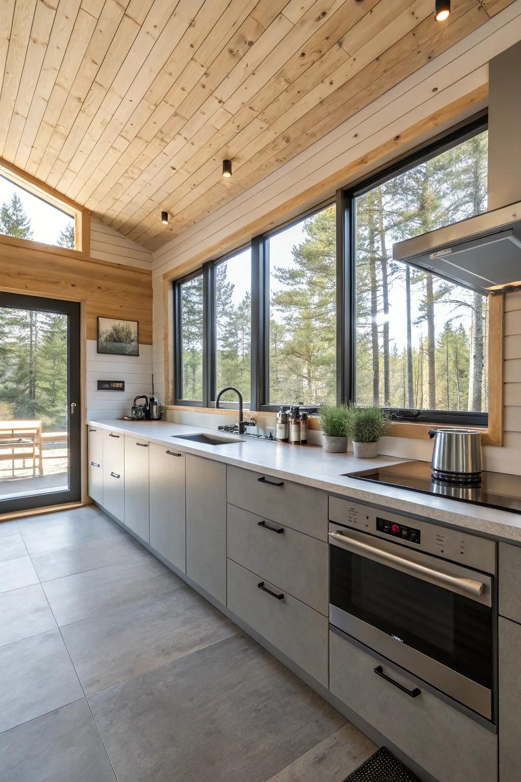 Modern appliances boost the cabin's functionality and energy conservation.