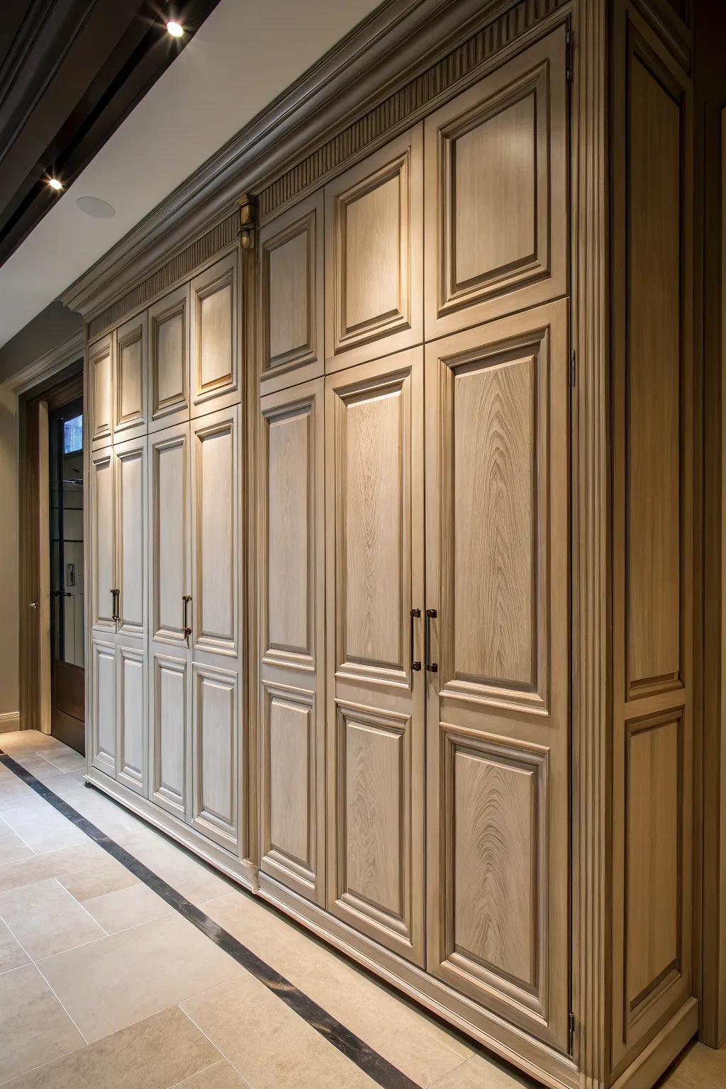Multi-panel doors provide sophisticated dimension.