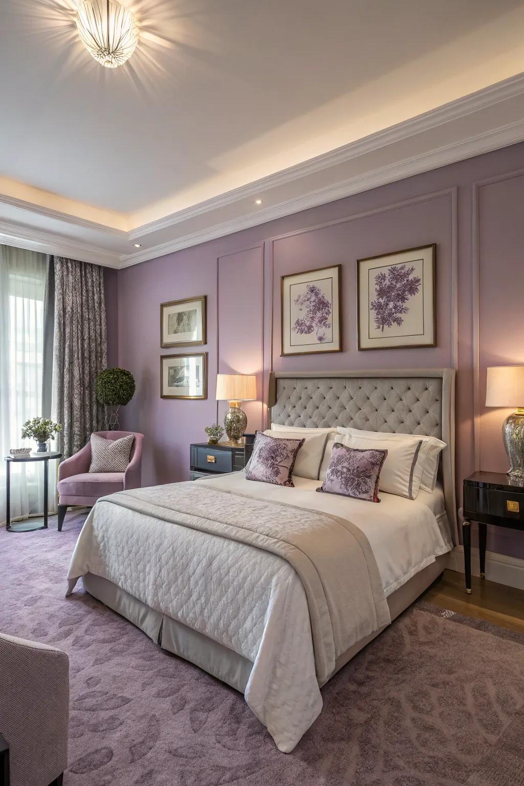 Lilac walls add understated class and serenity.
