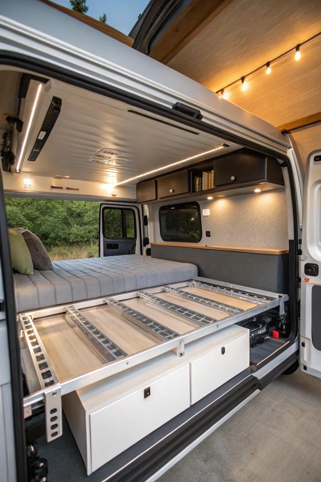 80/20 aluminum frames provide both strength and flexibility for camper beds.