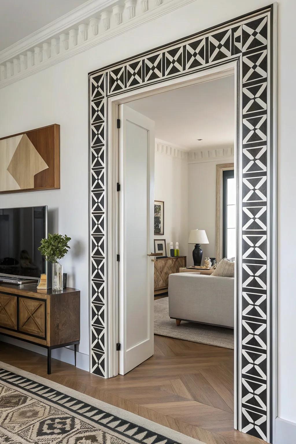 Geometric patterns inject a modern fringe to jambs.