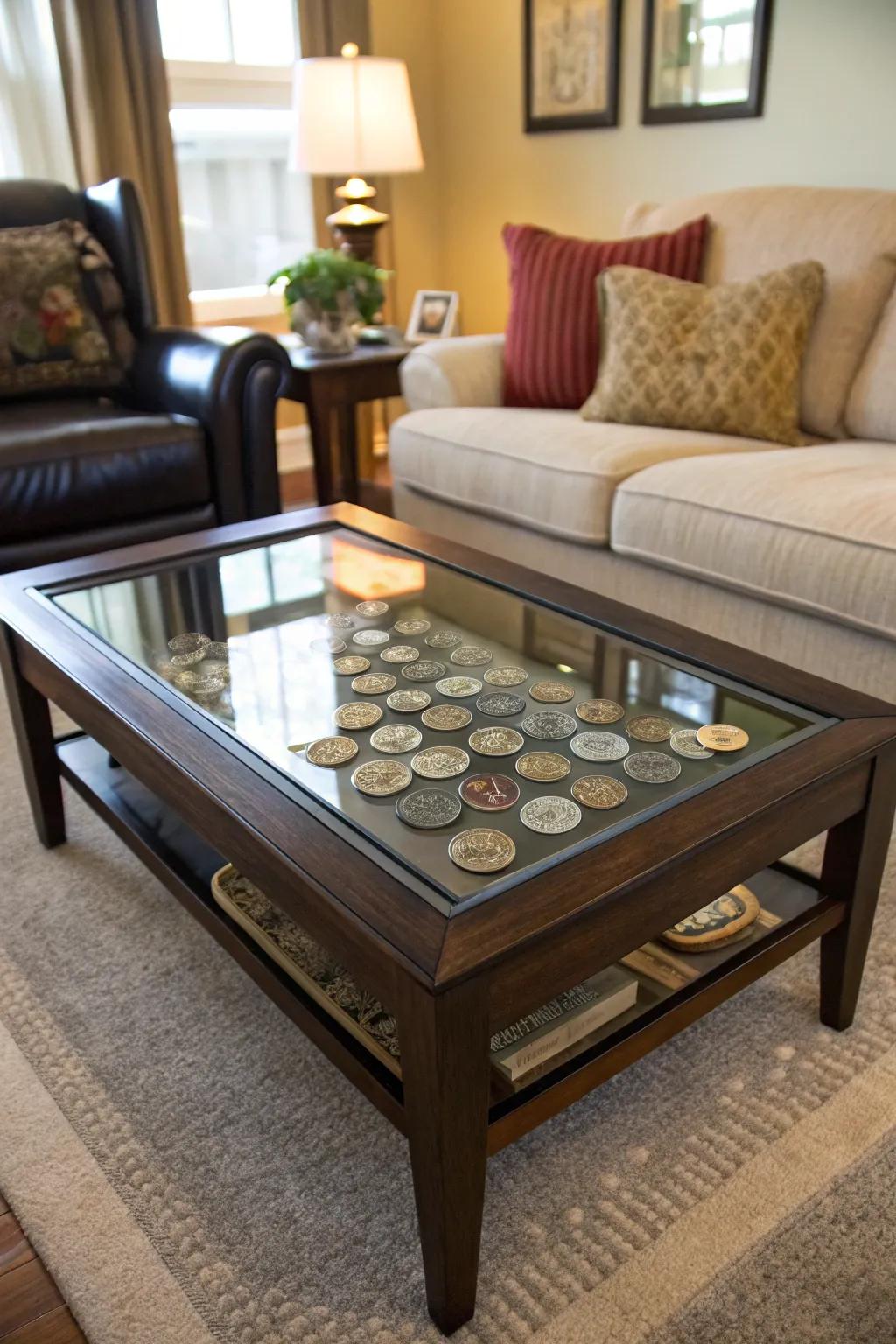 Glass top coffee tables offer an innovative and functional display.