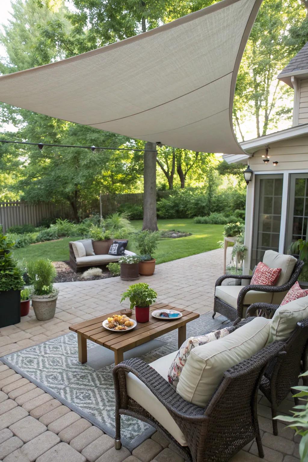 A shadow canvas offers chic, practical sun defense.