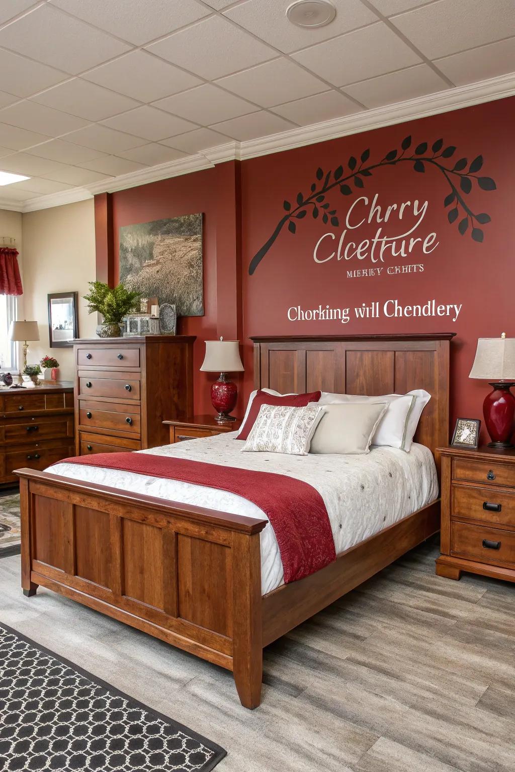An accentuated wall amplifies the overall appeal within mahogany themed settings.