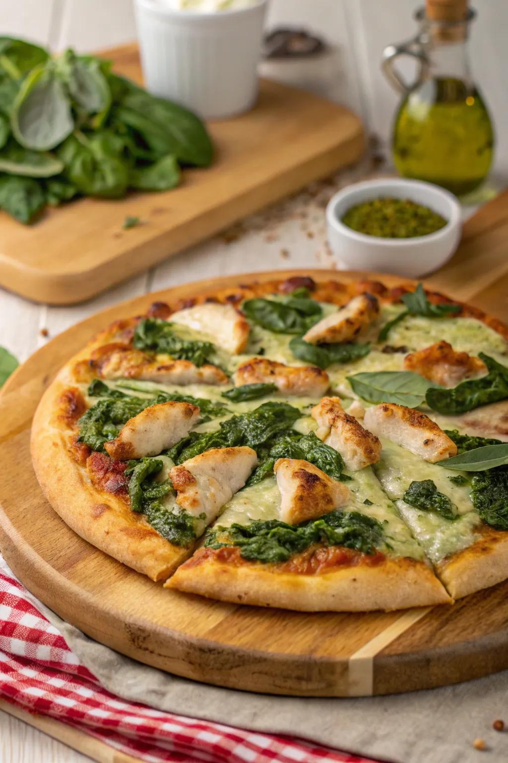 Chicken spinach HerbBurst flatbread, a bold twist.