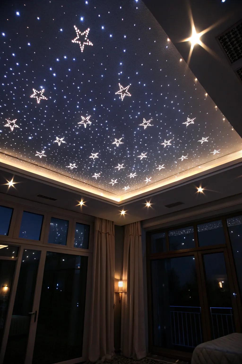 Starry lights creating a mesmerizing ceiling vibe.