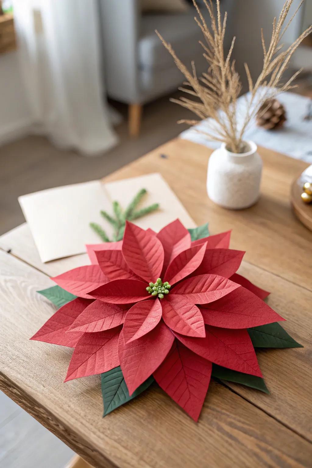 Enhance your holiday decor using handmade paper poinsettias, where simplicity merges with natural beauty.