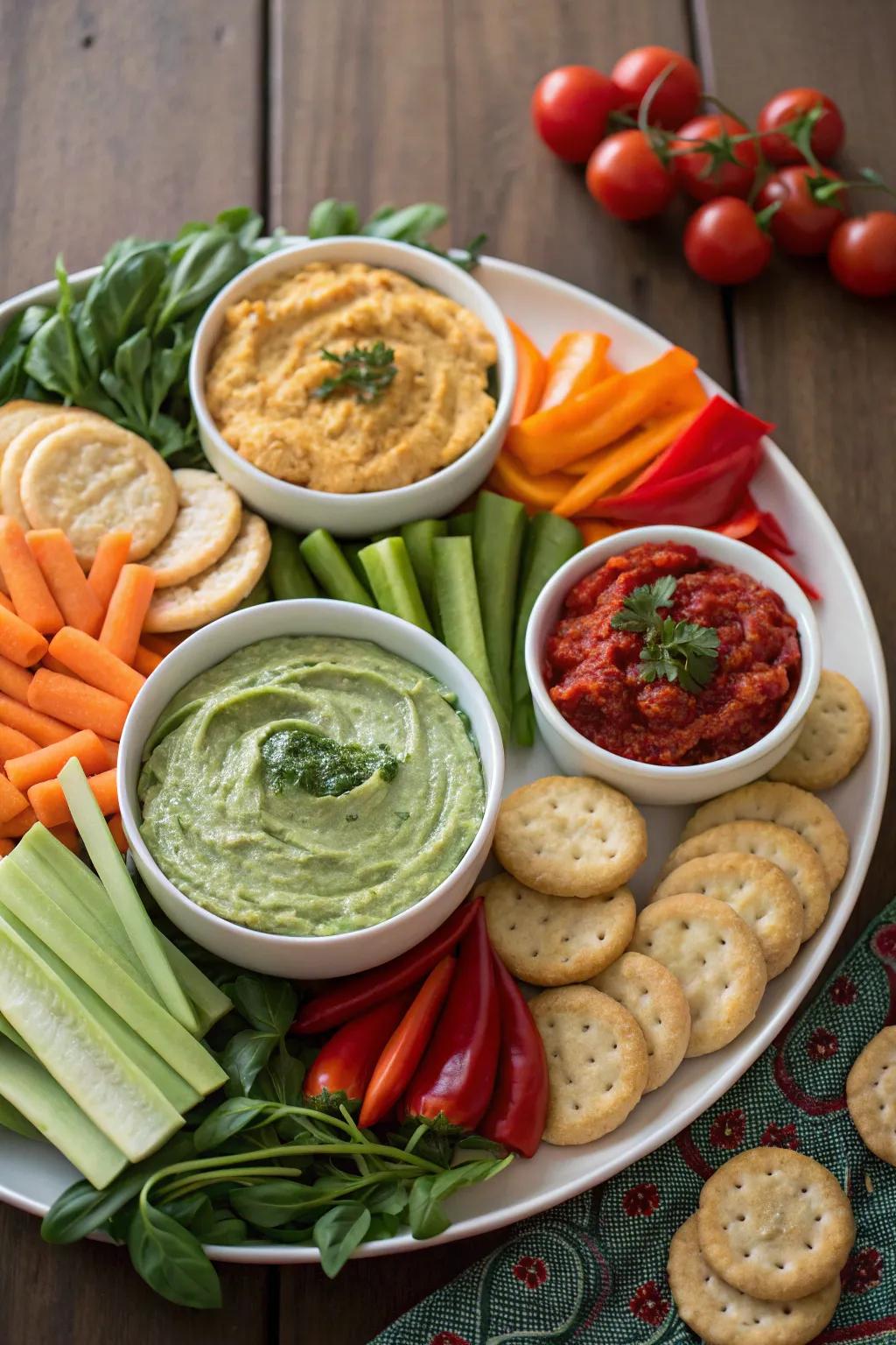 An assortment of festive dips and spreads for the holidays.