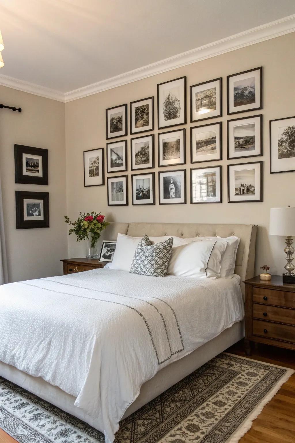 A gallery display of monochrome photography enriches personal charm.