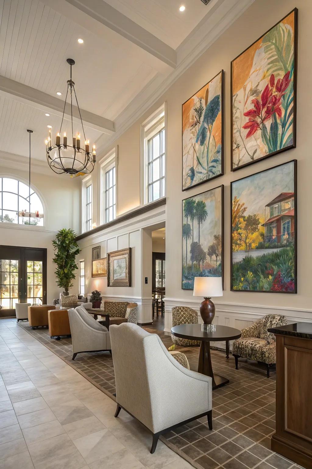 Statement art pieces characterizing the personality of a clubhouse.