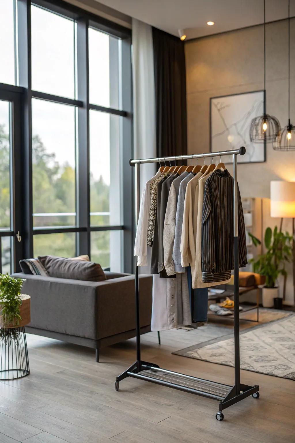 This garment rack mixes function and style.