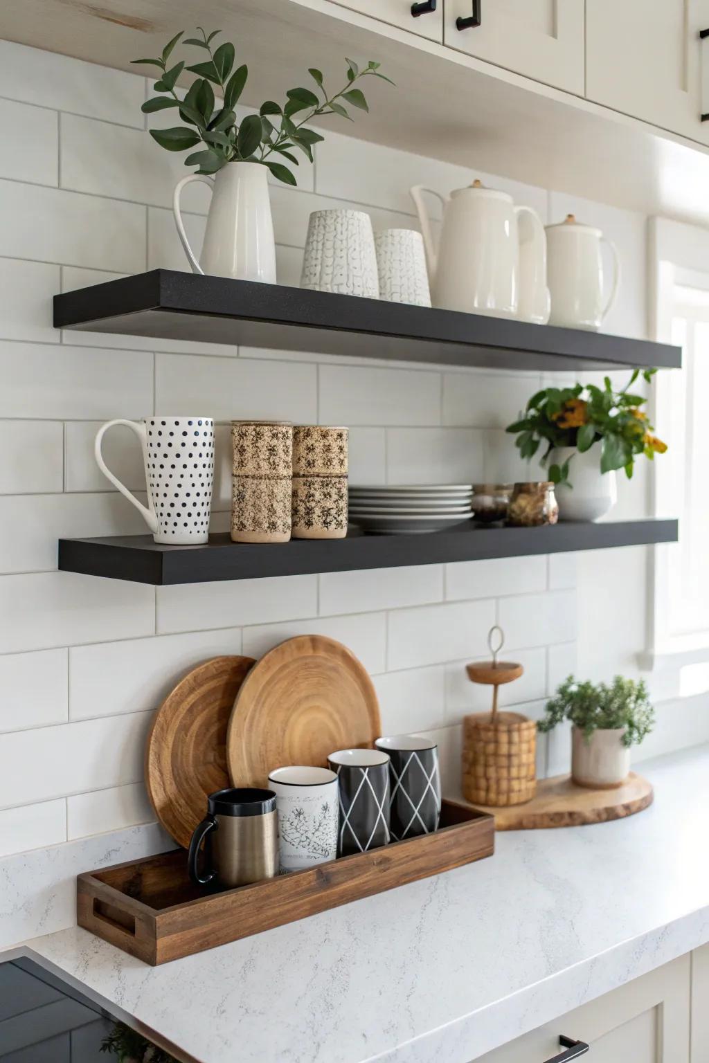Minimalist drifting shelves for a sleek appearance.