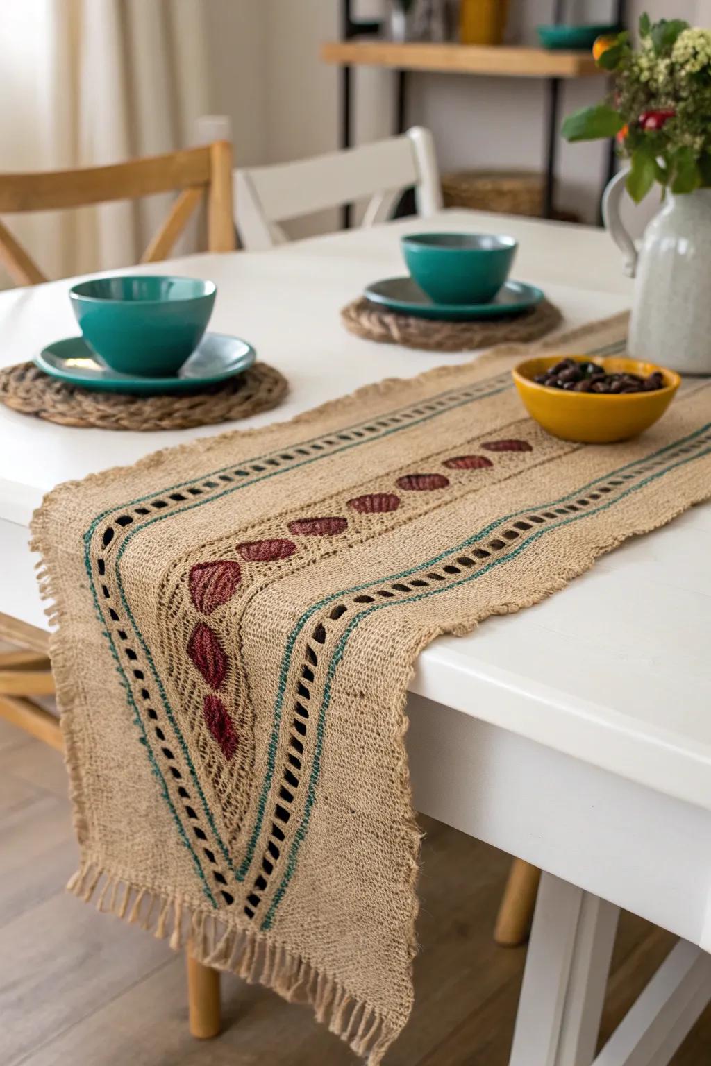 Improve your dining experience with a cozy grain sack table runner that blends Scandinavian simplicity with boho charm.