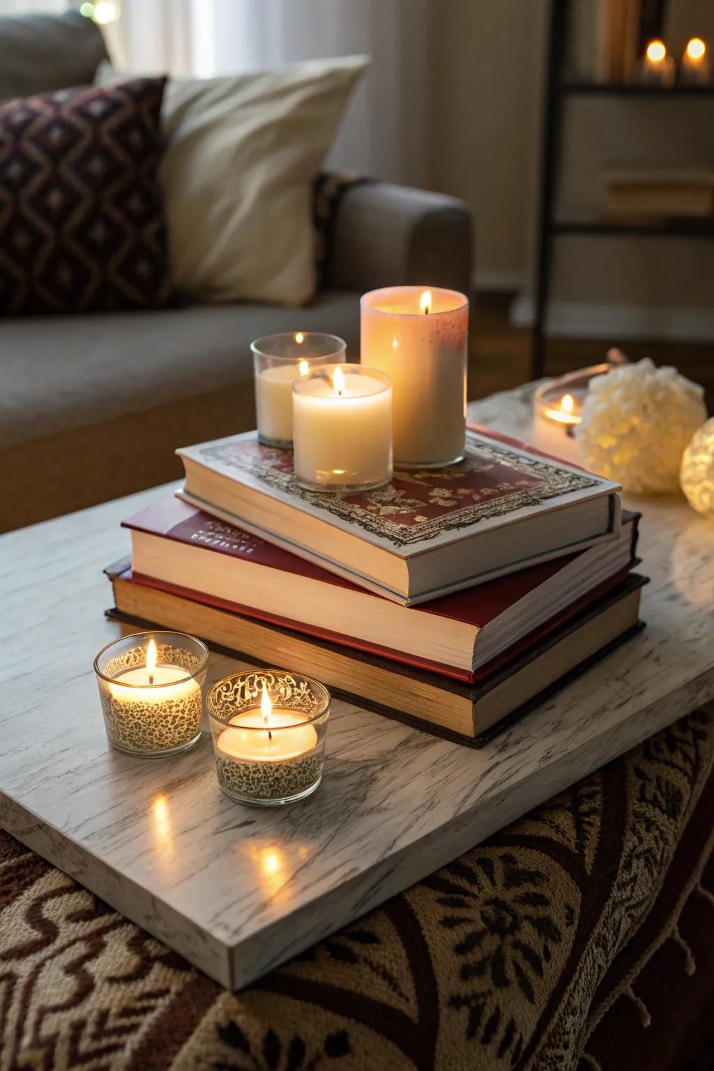 Candles offer a snug and inviting atmosphere.