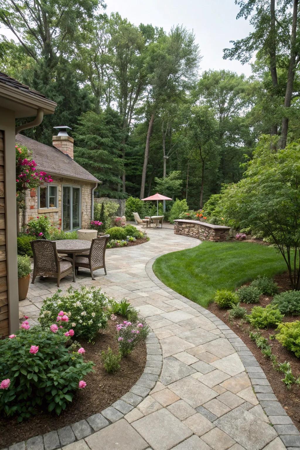 Hardscaping elements like stone patios inject charm and usability into your garden.