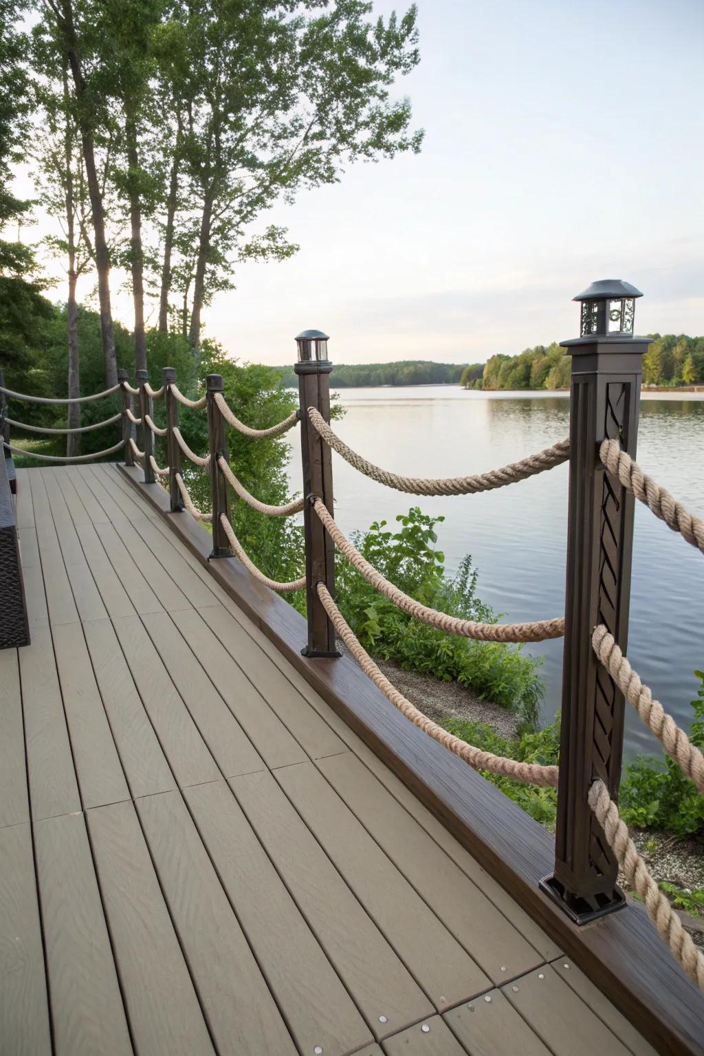 Cordage accents introduce a nautical and rustic charm to deck borders.