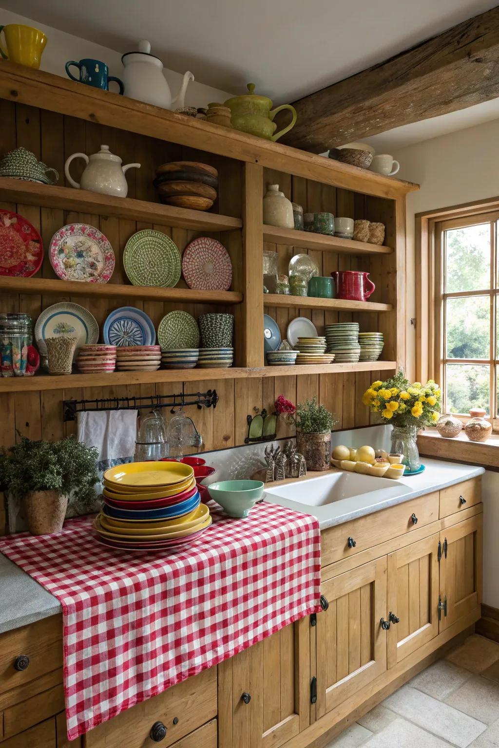 Open shelving adds both practicality and flair.