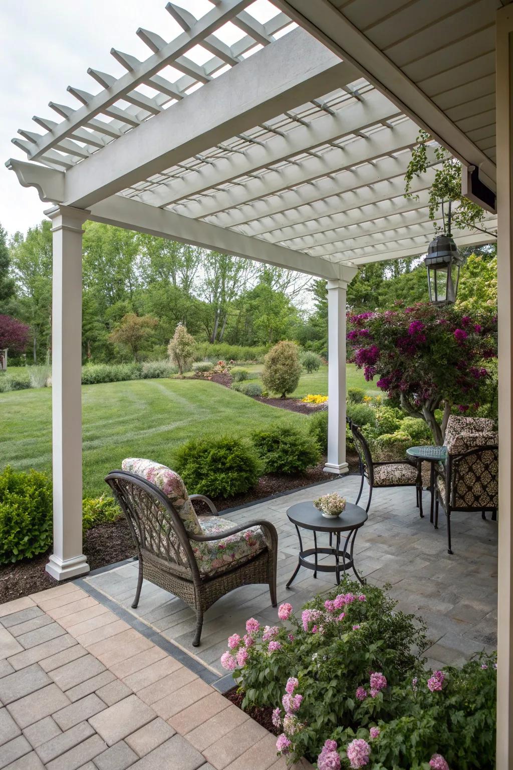 Partially sheltered porches provide a blend of sunlight and shade.