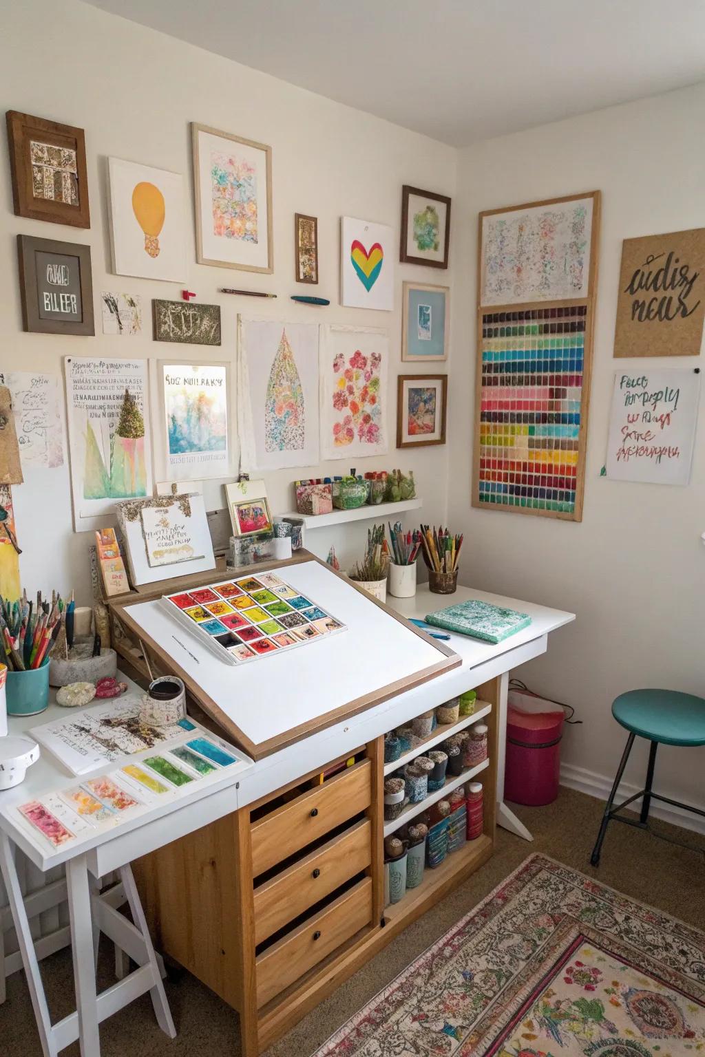 An art studio-inspired bedroom featuring ample creative space.