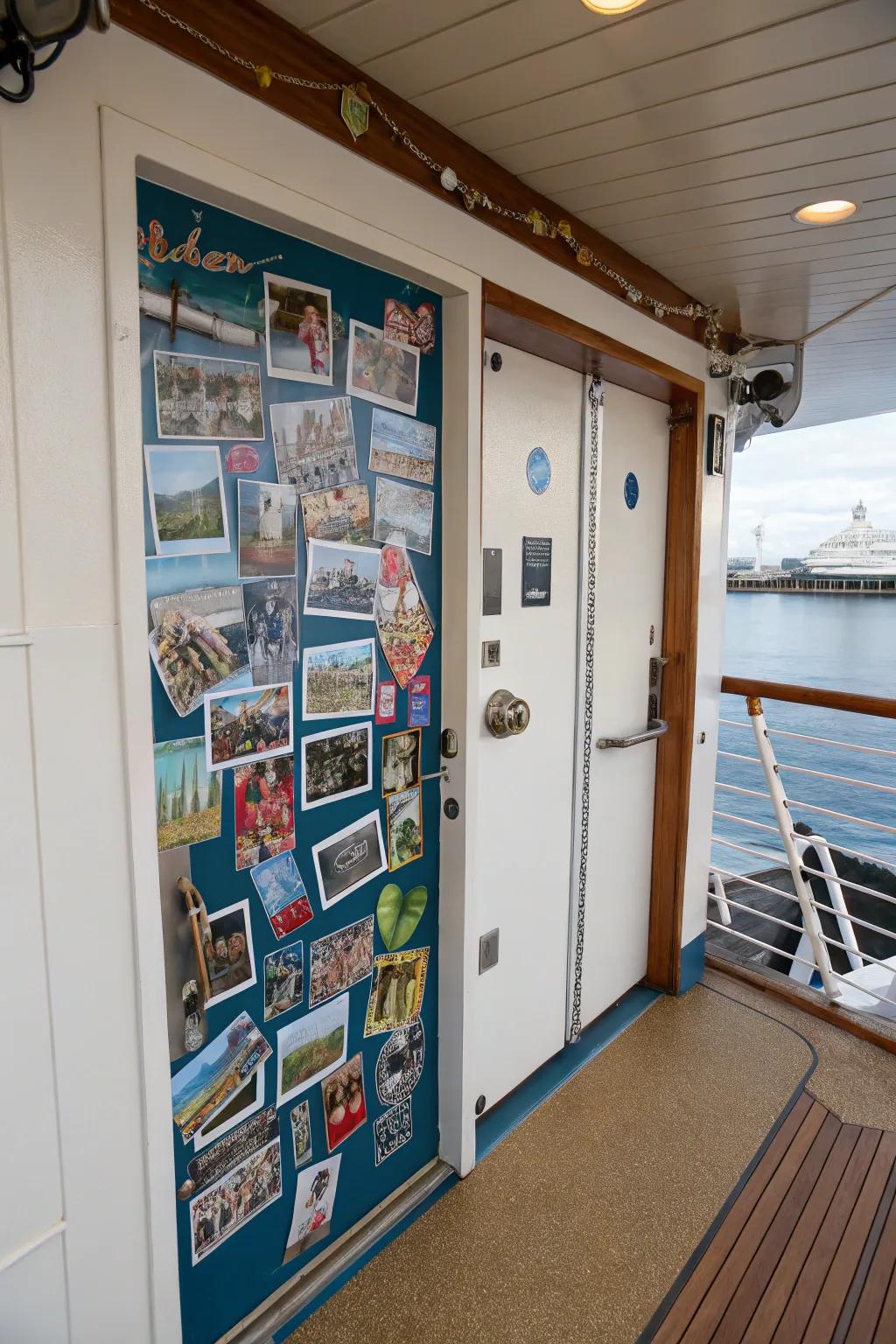 Communicate your travel story through a photo montage on your cruise door.