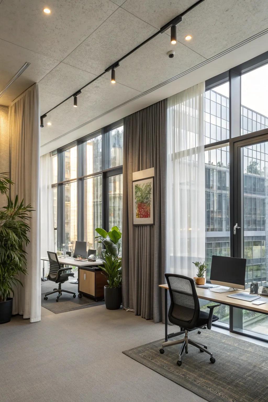 Individual drape sections offer flexibility in controlling light and privacy.